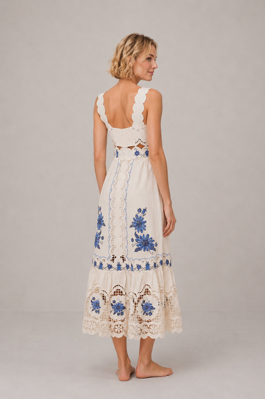 Abito Midi con Spalline Pizzo e Punto Croce Richelieu Farm Rio
