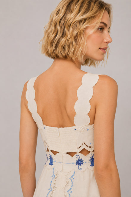 Abito Midi con Spalline Pizzo e Punto Croce Richelieu Farm Rio