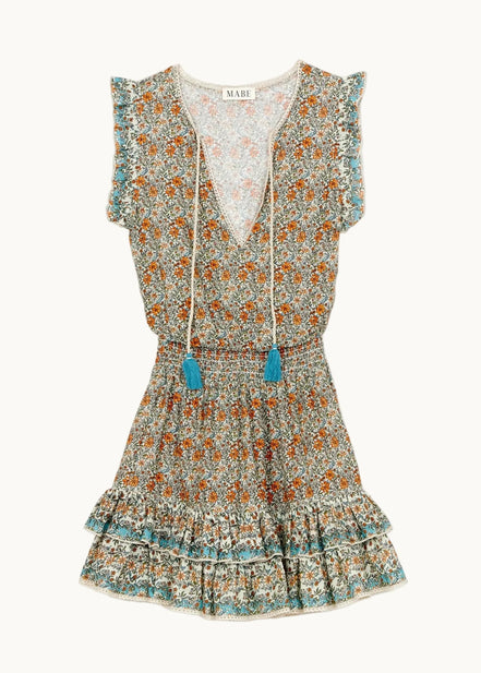 MA.BE Apparel, Mini Abito con Stampa Floreale e Volant