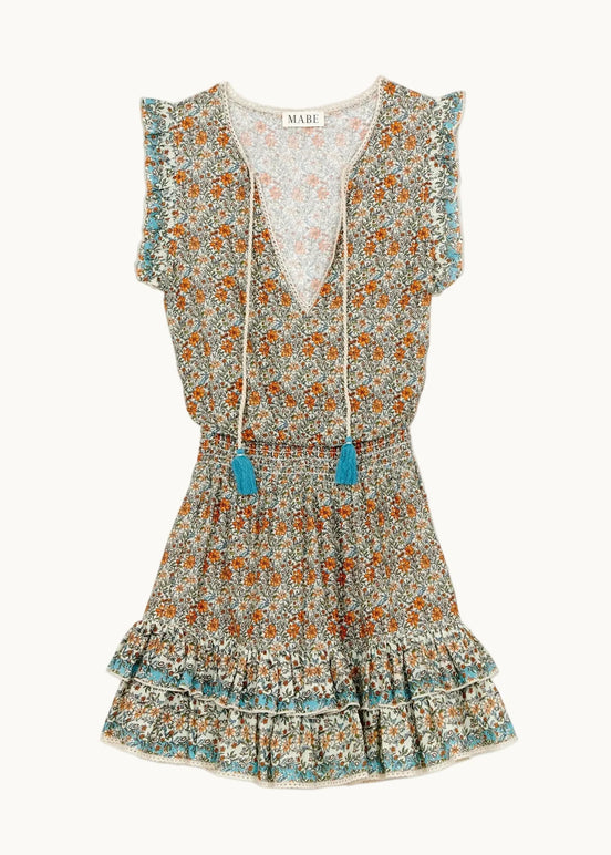 MA.BE Apparel, Mini Abito con Stampa Floreale e Volant