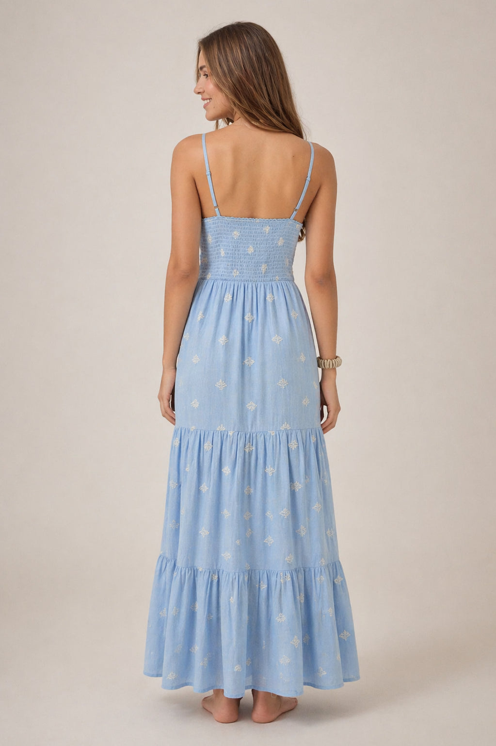 Maison Hotel, Abito Celeste in Cotone con Spalline e Punto Smock Etta