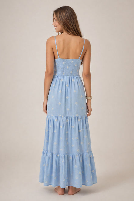 Maison Hotel, Abito Celeste in Cotone con Spalline e Punto Smock Etta