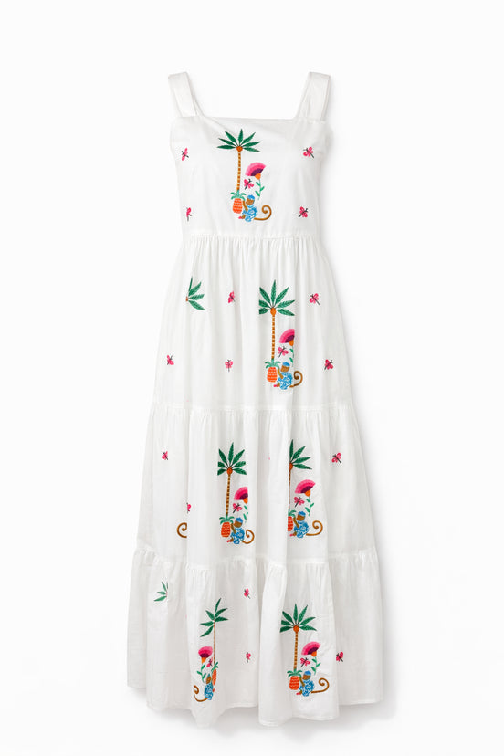 Abito con Spalline in Cotone con Ricami Colorati Nimo with Love