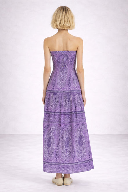 Abito Lungo senza Spalle Fantasia Paisley, Tajara Antik Batik