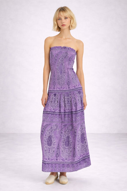 Abito Lungo senza Spalle Fantasia Paisley, Tajara Antik Batik