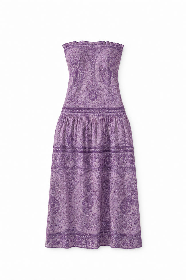 Abito Lungo senza Spalle Fantasia Paisley, Tajara Antik Batik