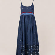 Injiri, Slip Dress Navy con Ricami Jamdani