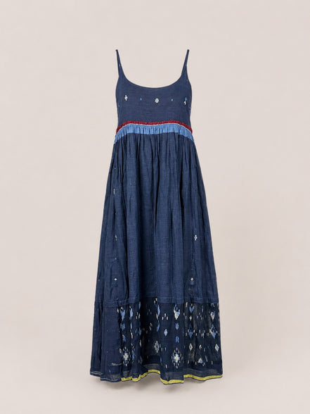 Injiri, Slip Dress Navy con Ricami Jamdani
