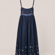 Injiri, Slip Dress Navy con Ricami Jamdani