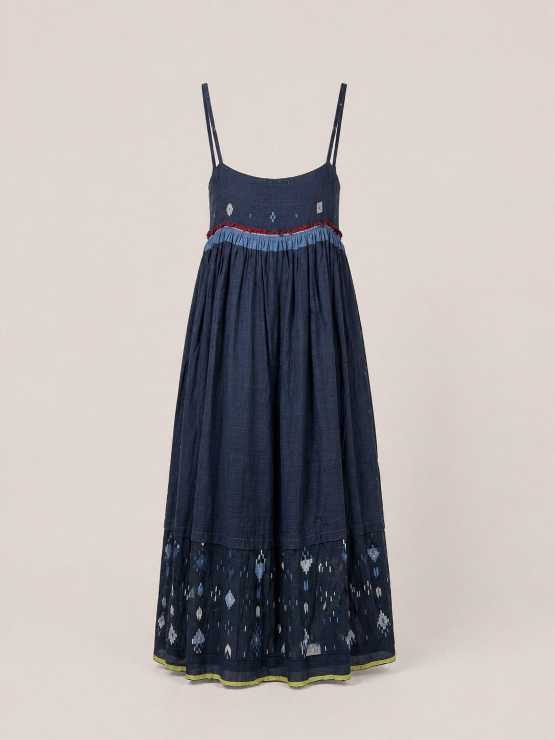 Injiri, Slip Dress Navy con Ricami Jamdani
