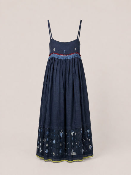 Injiri, Slip Dress Navy con Ricami Jamdani