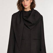 SEA NY, Blazer in lana nero con ampio foulard integrato
