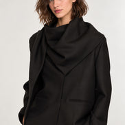 SEA NY, Blazer in lana nero con ampio foulard integrato