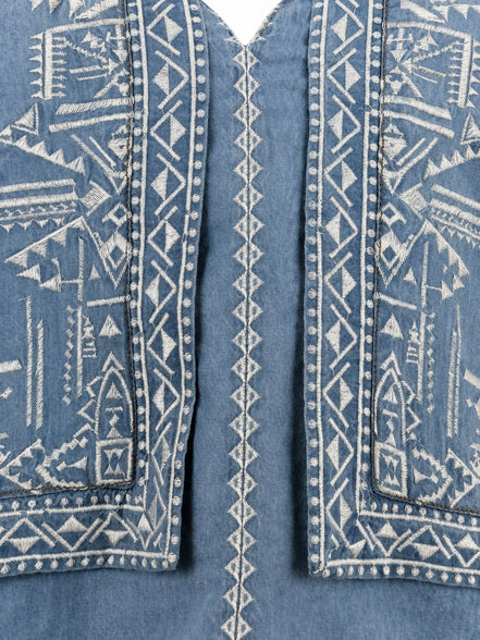 Blusa in Jeans Effetto Chambray con Ricami, Ba&sh