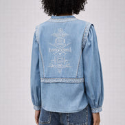Blusa in Jeans Effetto Chambray con Ricami, Ba&sh