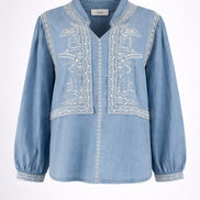 Blusa in Jeans Effetto Chambray con Ricami, Ba&sh