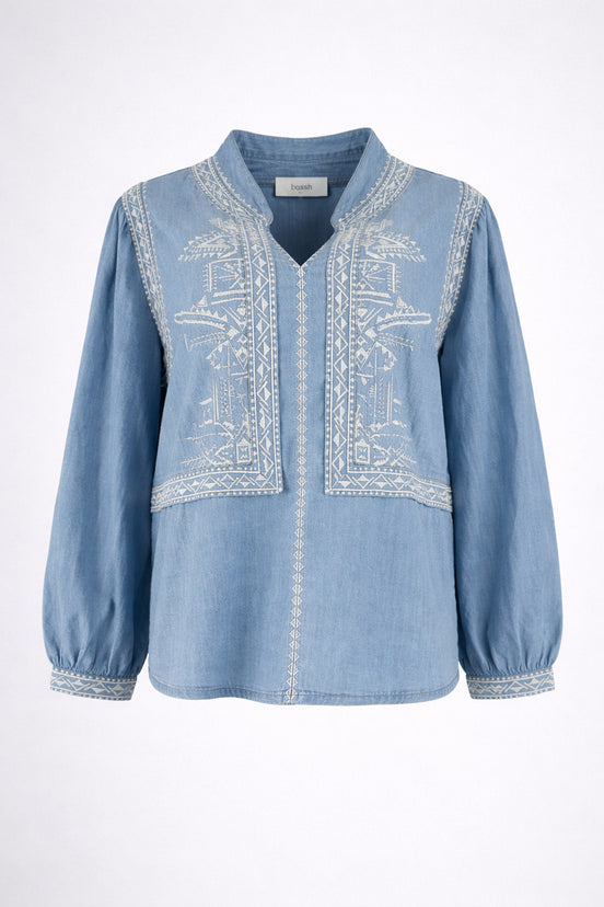 Blusa in Jeans Effetto Chambray con Ricami, Ba&sh