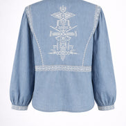 Blusa in Jeans Effetto Chambray con Ricami, Ba&sh