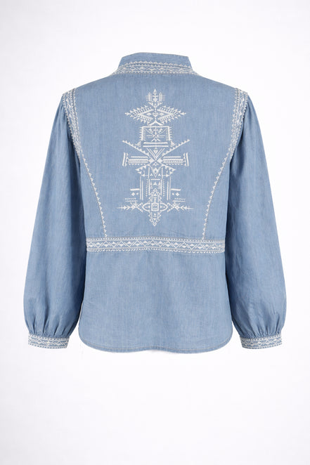 Blusa in Jeans Effetto Chambray con Ricami, Ba&sh