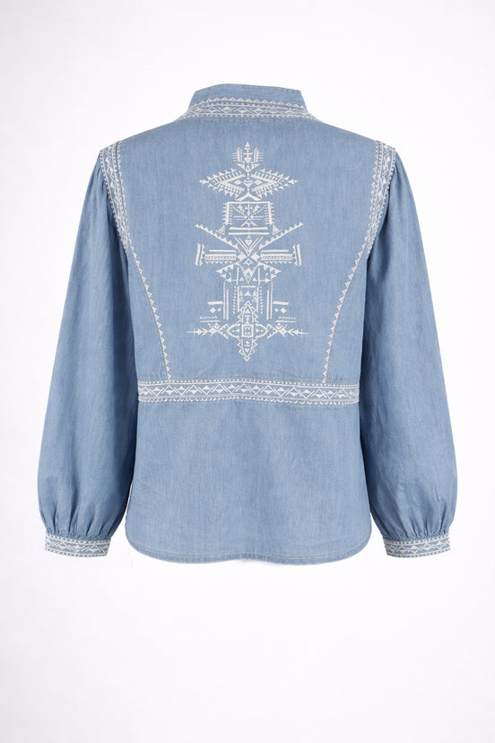 Blusa in Jeans Effetto Chambray con Ricami, Ba&sh