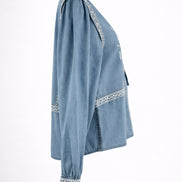 Blusa in Jeans Effetto Chambray con Ricami, Ba&sh
