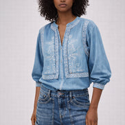 Blusa in Jeans Effetto Chambray con Ricami, Ba&sh
