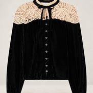 SEA New York,  Blusa di Velluto e  Pizzo con Fiocco Shiloh