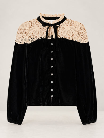 SEA New York,  Blusa di Velluto e  Pizzo con Fiocco Shiloh