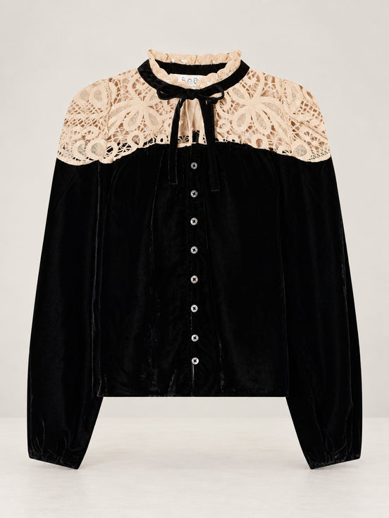 SEA New York,  Blusa di Velluto e  Pizzo con Fiocco Shiloh