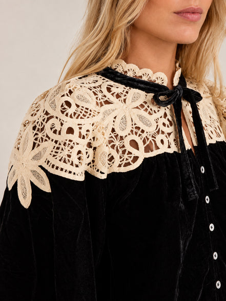 SEA New York,  Blusa di Velluto e  Pizzo con Fiocco Shiloh