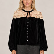 SEA New York,  Blusa di Velluto e  Pizzo con Fiocco Shiloh