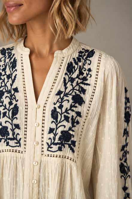 Maison Hotel, Blusa Avorio con Ricami a Contrasto Morfeo