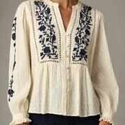 Maison Hotel, Blusa Avorio con Ricami a Contrasto Morfeo