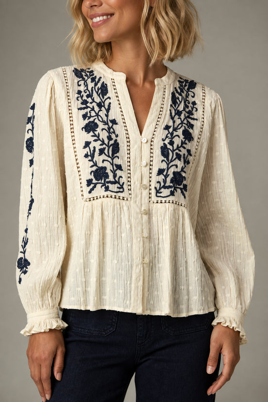 Maison Hotel, Blusa Avorio con Ricami a Contrasto Morfeo