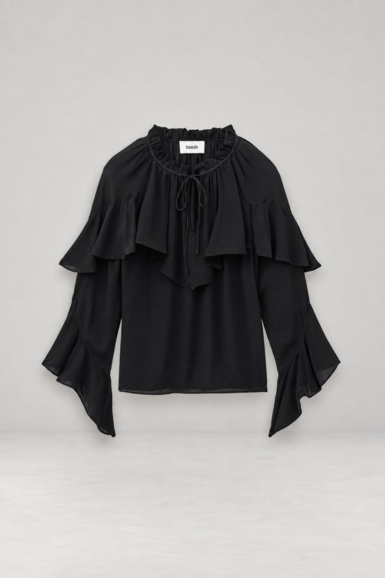 Ba&sh, Blusa Nera con Volant Betty