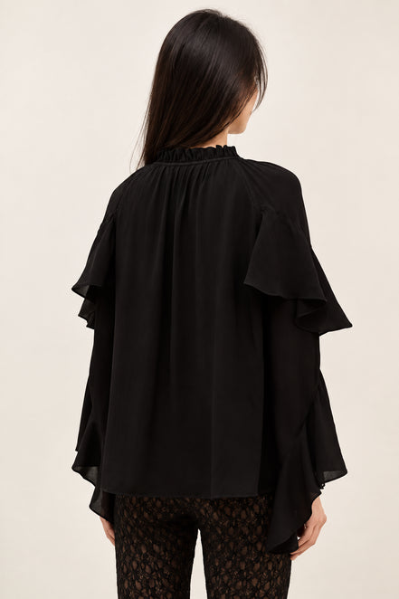 Ba&sh, Blusa Nera con Volant Betty