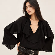 Ba&sh, Blusa Nera con Volant Betty
