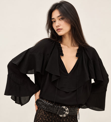 Ba&sh, Blusa Nera con Volant Betty
