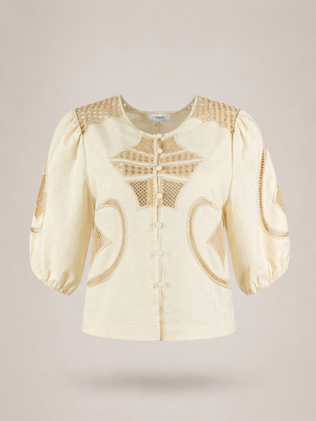 Suncoo, Blusa in Lino con Inserti in Pizzo Lindsay