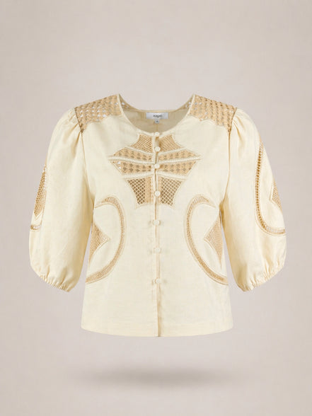 Suncoo, Blusa in Lino con Inserti in Pizzo Lindsay