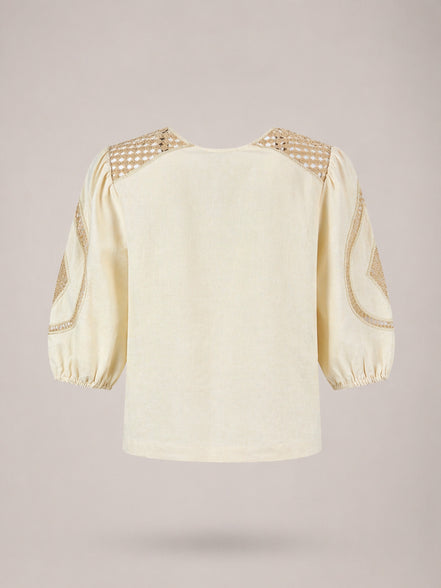 Suncoo, Blusa in Lino con Inserti in Pizzo Lindsay