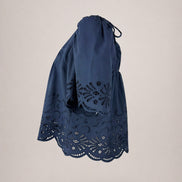 Suncoo, Blusa in Popeline di Cotone Navy  e Ricami Lucy