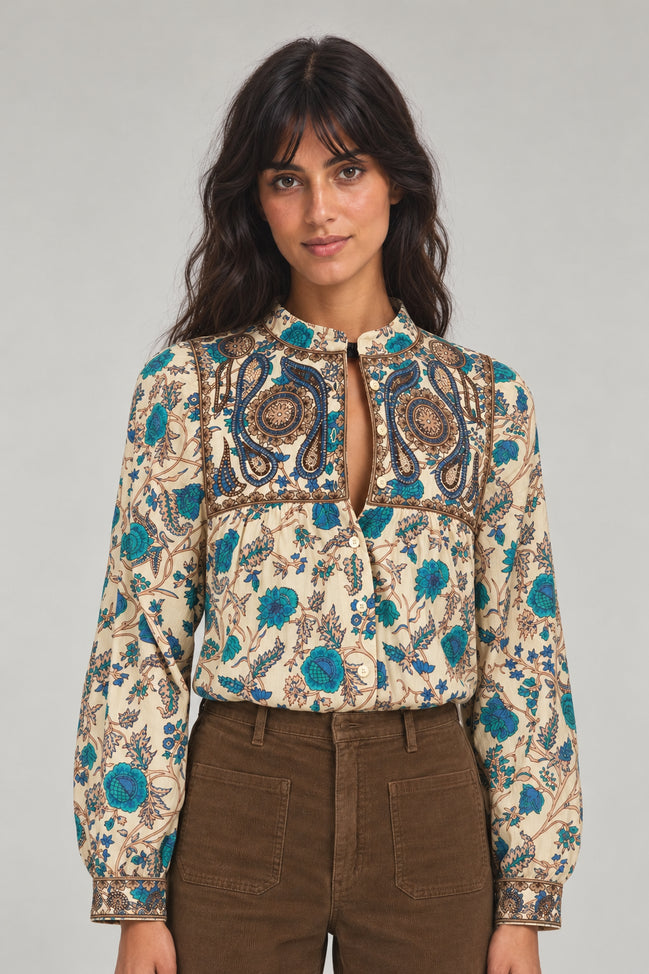 Maison Hotel, Blusa in Cotone con Stampa Floreale e Ricami Kelly