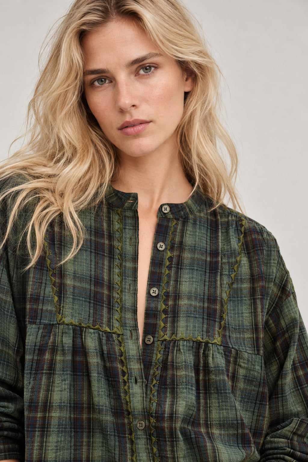 Ba&sh, Blusa girocollo in check Sisi