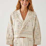 Antik Batik, Bomber in Denim Chiaro con Ricami Alex