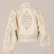 Antik Batik, Bomber in Denim Chiaro con Ricami Alex
