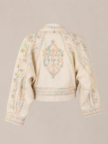 Antik Batik, Bomber in Denim Chiaro con Ricami Alex