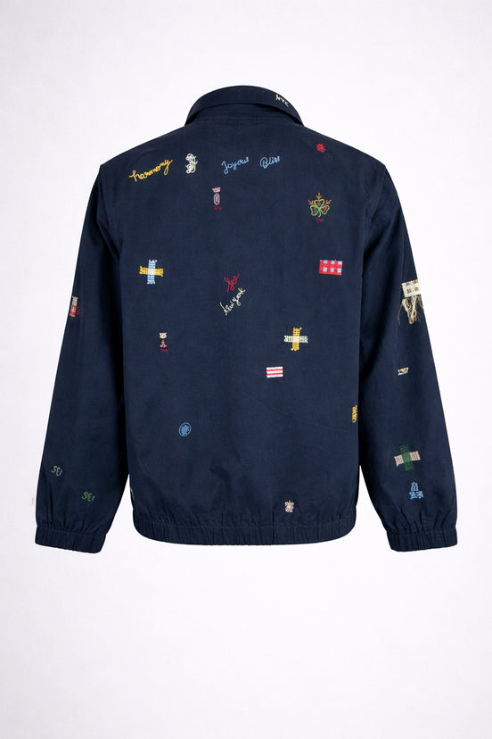 Bomber Claira,  in Cotone Sfoderato Blu Navy con Ricami, SEA NY