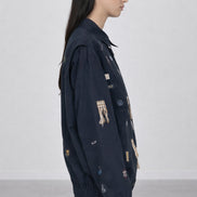 Bomber Claira,  in Cotone Sfoderato Blu Navy con Ricami, SEA NY