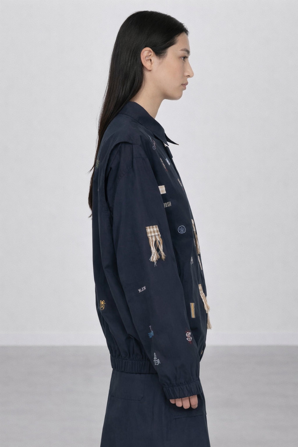 Bomber Claira,  in Cotone Sfoderato Blu Navy con Ricami, SEA NY